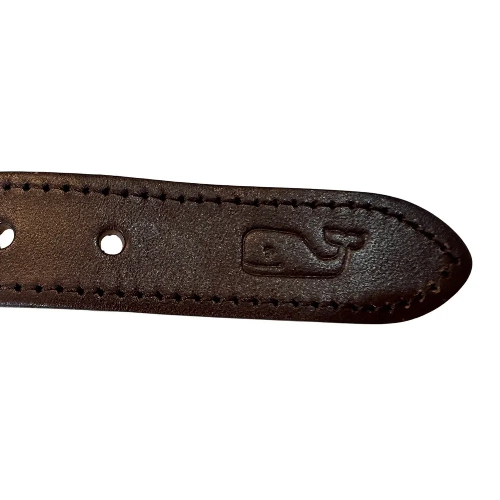 Vineyard Vines‎ Mens USA Flag Whale Canvas Leather Belt Navy Blue 34